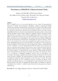 Terrorism As a Global Peril: a Kenyan Scenario Tactic