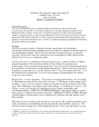 1 Methods of Sociological Analysis, Sociology 501 Graduate Class: Fall