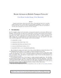Recent Advances in Reliable Transport Protocols∗