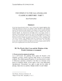 The Epistle to the Galatians and Classical Rhetoric: Part 3