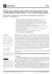 Gastric Cancer and the Daily Intake of the Major Dish Groups Contributing to Sodium Intake: a Case-Control Study in Korea