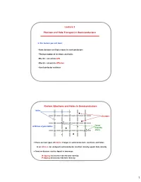 Lecture 3 Electron and Hole Transport in Semiconductors Review