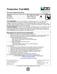 Timberline Trail #600 Stock Only Allowed on the Southwest Segment That Recreation Opportunity Guide Overlaps the Pacific Crest Trail #2000