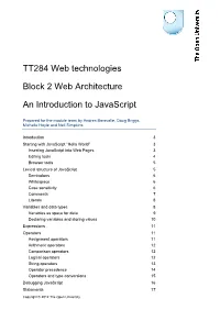 TT284 Web Technologies Block 2 Web Architecture an Introduction to Javascript