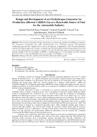 Design and Development of an Oxyhydrogen Generator for Production Ofbrown’S (HHO) Gas As a Renewable Source of Fuel for the Automobile Industry