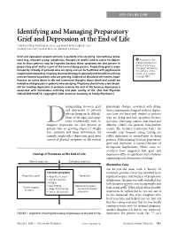 Identifying and Managing Preparatory Grief Ad Depression at the End of Life