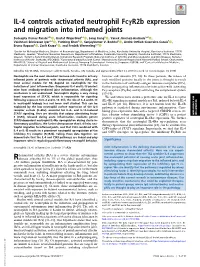 IL-4 Controls Activated Neutrophil Fcγr2b Expression and Migration Into Inflamed Joints