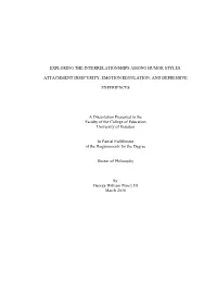 Exploring the Interrelationships Among Humor Styles, Attachment Insecurity, Emotion Regulation, and Depressive Experiences A