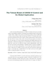 The Taiwan Model of COVID-19 Control and Its Global Implication 1