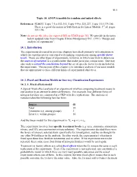 10.1 Topic 10. ANOVA Models for Random and Mixed Effects References