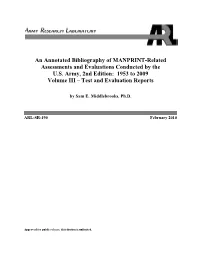 An Annotated Bibliography of MANPRINT-Related Assessments and Evaluations Conducted by the U.S