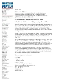 May 26, 2021 the University of Oklahoma Delivered Via Email To