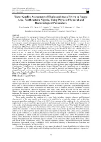 Water Quality Assessment of Ekulu and Asata Rivers in Enugu Area, Southeastern Nigeria, Using Physico-Chemical and Bacteriological Parameters