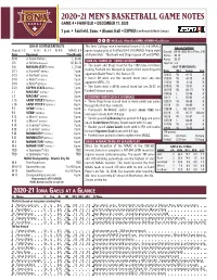 2020-21 MEN's BASKETBALL GAME NOTES GAME 4 • FAIRFIELD • DECEMBER 11, 2020 7 P.M
