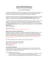 Msvirtual2020 CME Information Disclosure of Financial Relationships