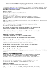 Rules, Constitution & Standing Orders for Monmouth Constituency Labour