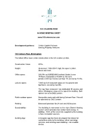 103 COLMORE ROW SCHEME BRIEFING SHEET Development Partners: Tristan Capital Partners Sterling Property V