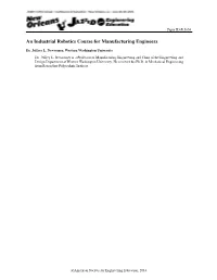 An Industrial Robotics Course for Manufacturing Engineers