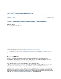 Some Comments on Multiple Discovery in Mathematics