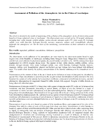 Assessment of Pollution of the Atmospheric Air in the Cities of Azerbaijan
