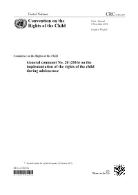 General Comment No. 20 (2016) on the Implementation of the Rights of the Child During Adolescence