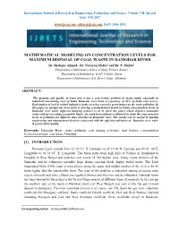 MATHEMATICAL MODELING on CONCENTRATION LEVELS for MAXIMUM DISPOSAL of COAL WASTE in DAMODAR RIVER Dr
