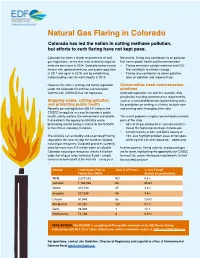 Natural Gas Flaring in Colorado Colorado Has Led the Nation in Cutting Methane Pollution, but Efforts to Curb Flaring Have Not Kept Pace
