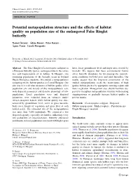 Potential Metapopulation Structure and the Effects of Habitat Quality on Population Size of the Endangered False Ringlet Butterﬂy