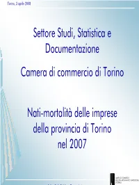 Settore Studi, Statistica E Documentazione Camera Di Commercio Di Torino