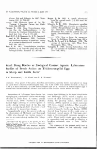 Small Dung Beetles As Biological Control Agents: Laboratory Studies of Beetle Action on Trichostrongylid Eggs in Sheep and Cattle Feces1
