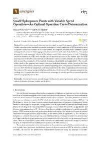 Small Hydropower Plants with Variable Speed Operation—An Optimal Operation Curve Determination