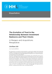 The Evolution of Trust in the Relationship Between Investment Bank(Er)S and Their Clients a Mergers and Acquisitions Perspective