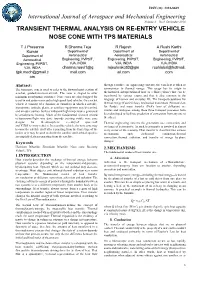 Transient Thermal Analysis on Re-Entry Vehicle Nose Cone with Tps Materials
