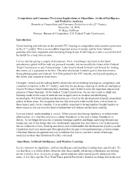 Competition and Consumer Protection Implications of Algorithms, Artificial
