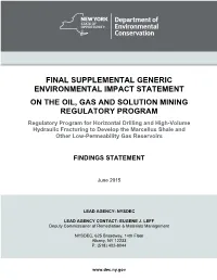 Findings Statement for Final SGEIS on Regulatory Program for Horizontal