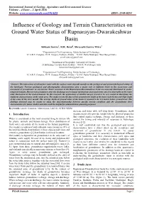 Influence of Geology and Terrain Characteristics on Ground Water Status of Rupnarayan-Dwarakeshwar Basin