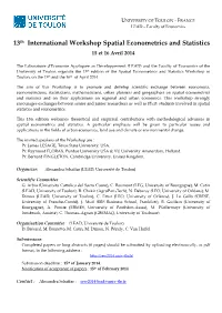 13Th International Workshop Spatial Econometrics and Statistics 15 Et 16 Avril 2014