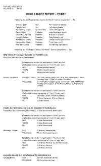 Week 1 Injury Report -- Friday