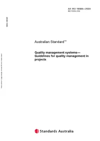AS ISO 10006-2003 Quality Management Systems-Guidelines for Quality Management in Projects