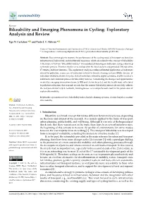Bikeability and Emerging Phenomena in Cycling: Exploratory Analysis and Review