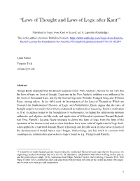 Laws of Thought and Laws of Logic After Kant”1