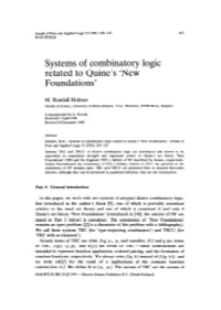 Systems of Combinatory Logic Related to Quine's 'New Foundations'