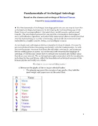 Fundamentals of Archetypal Astrology Based on the Classes and Writings of Richard Tarnas