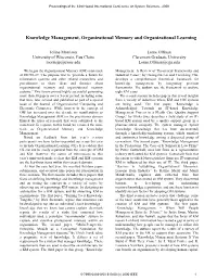 Knowledge Management, Organizational Memory and Organizational Learning
