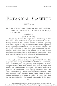 Physiological Observations on the Subterranean Organs of Some