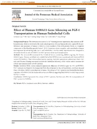 Effect of Human S100A13 Gene Silencing on FGF-1 Transportation in Human Endothelial Cells Renxian Cao,1* Bin Yan,2 Huiling Yang,2 Xuyu Zu,2 Gebo Wen,1* Jing Zhong2