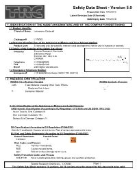 Safety Data Sheet - Version 5.0 Preparation Date 9/18/2015 Latest Revision Date (If Revised) SDS Expiry Date 9/16/2018