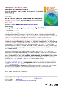 Call for Papers – Invitation to Authors Special Issue in Physica Status Solidi (A) Gettering and Defect Engineering in Semiconductor Technology (GADEST 2019)