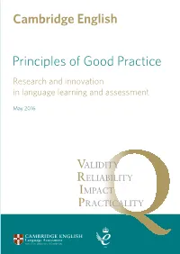 Principles of Good Practice Research and Innovation in Language Learning and Assessment