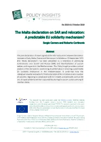 The Malta Declaration on SAR and Relocation: a Predictable EU Solidarity Mechanism? Sergio Carrera and Roberto Cortinovis
